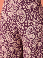 InWeave Dusty Mauve Paisley Round Neck Kurta Short Palazzo Set | Grocsy