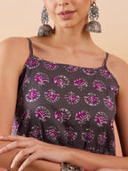 InWeave Iron Grey Floral Boota Print Strappy Printed Palazzo Set | Grocsy