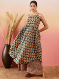 InWeave Dark Green Paisley Print Strappy Printed Palazzo Set | Grocsy