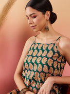InWeave Dark Green Paisley Print Strappy Printed Palazzo Set | Grocsy
