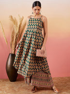 InWeave Dark Green Paisley Print Strappy Printed Palazzo Set | Grocsy