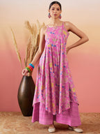 InWeave Dull Pink Floral Print Strappy Printed Palazzo Set | Grocsy