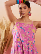 InWeave Dull Pink Floral Print Strappy Printed Palazzo Set | Grocsy