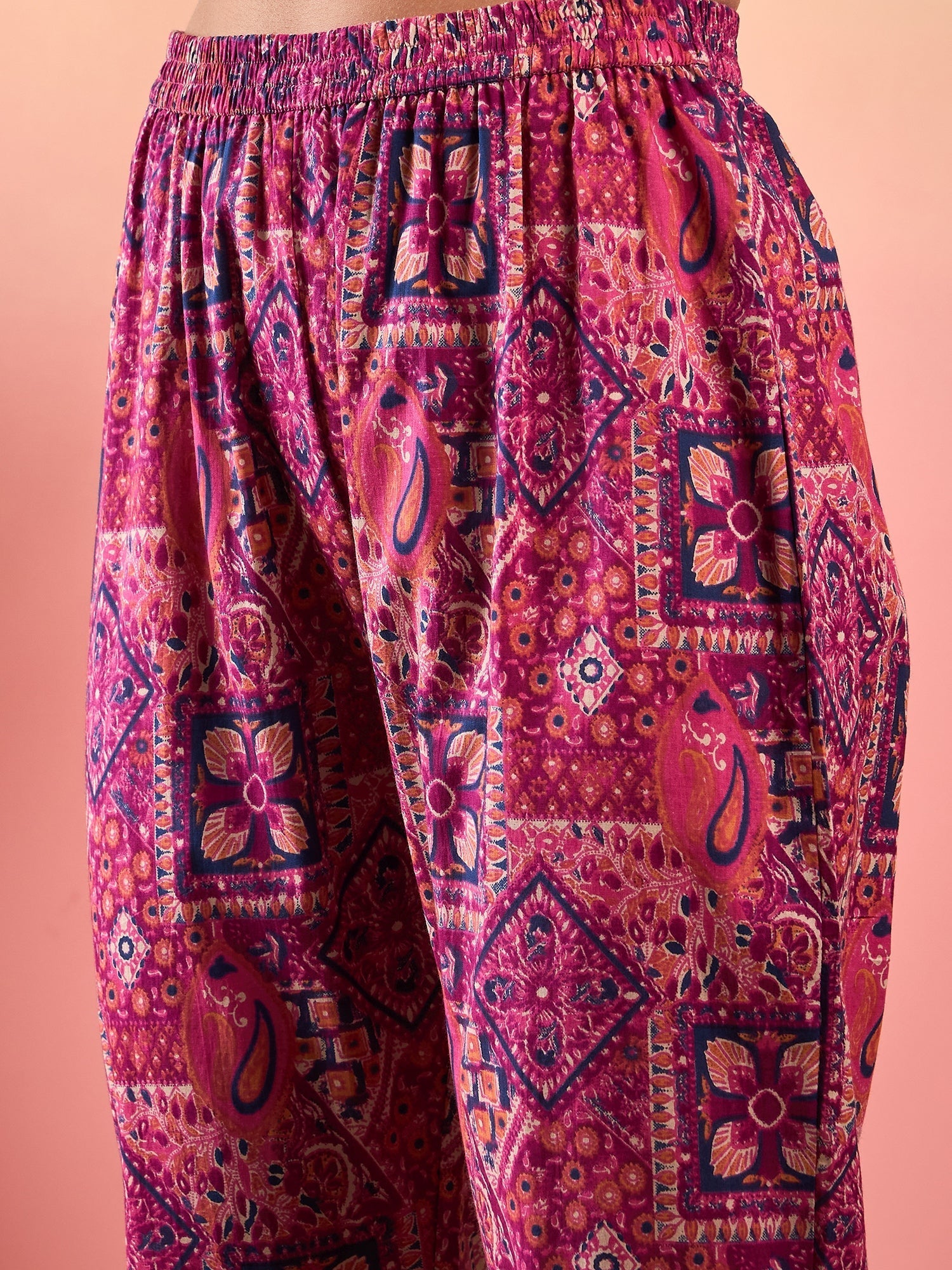 InWeave Pink Violet Printed One Shoulder Strapp Kurta Set | Grocsy