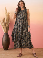 InWeave Black Ikkat Print Foil Round Neck Palazzo Set | Grocsy