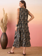 InWeave Black Ikkat Print Foil Round Neck Palazzo Set | Grocsy
