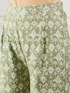 InWeave Apple Green Ikkat Print Foil Round Neck Kurta Pant Set | Grocsy