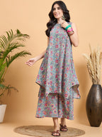 InWeave Grey Kantha Floral Jaal Short Palazzo Set | Grocsy