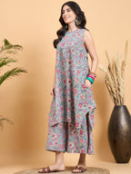 InWeave Grey Kantha Floral Jaal Short Palazzo Set | Grocsy