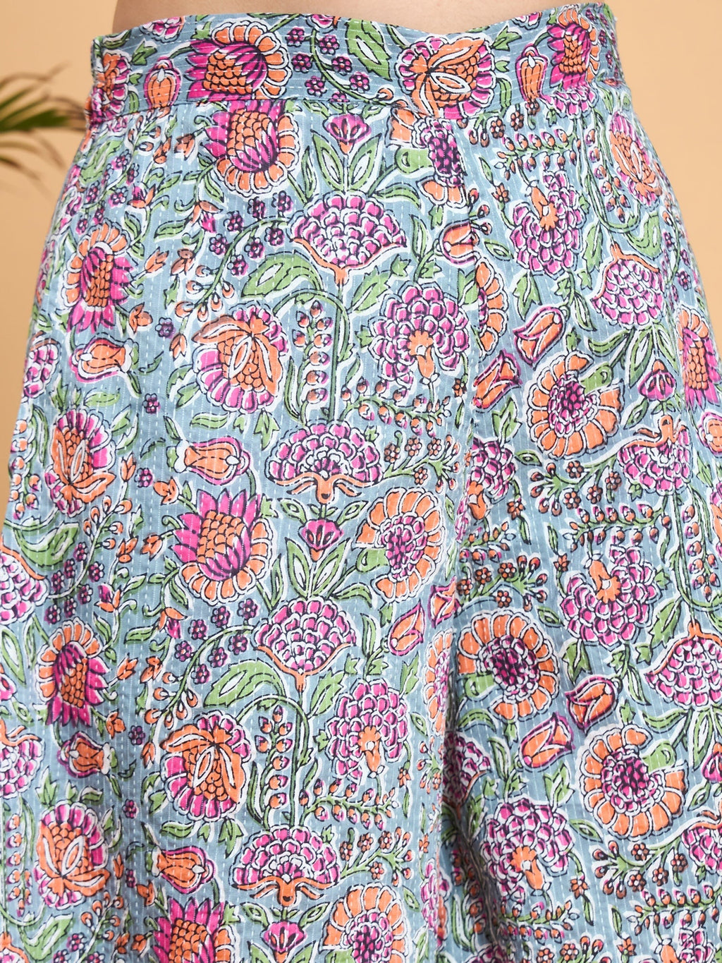InWeave Grey Kantha Floral Jaal Short Palazzo Set | Grocsy