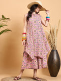InWeave Pastel Pink Kantha Floral Jaal Short Palazzo Set | Grocsy