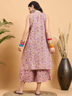 InWeave Pastel Pink Kantha Floral Jaal Short Palazzo Set | Grocsy