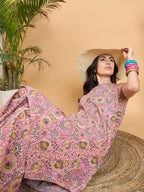 InWeave Pastel Pink Kantha Floral Jaal Short Palazzo Set | Grocsy