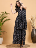 InWeave Black Booti Rapid Print Backless Kurta Sharara Set | Grocsy
