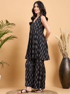 InWeave Black Booti Rapid Print Backless Kurta Sharara Set | Grocsy