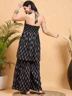 InWeave Black Booti Rapid Print Backless Kurta Sharara Set | Grocsy