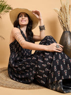 InWeave Black Booti Rapid Print Backless Kurta Sharara Set | Grocsy