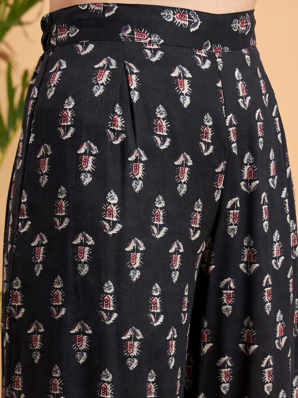 InWeave Black Booti Rapid Print Backless Kurta Sharara Set | Grocsy