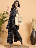 InWeave Black Booti Rapid Print Backless Kurta Sharara Set | Grocsy