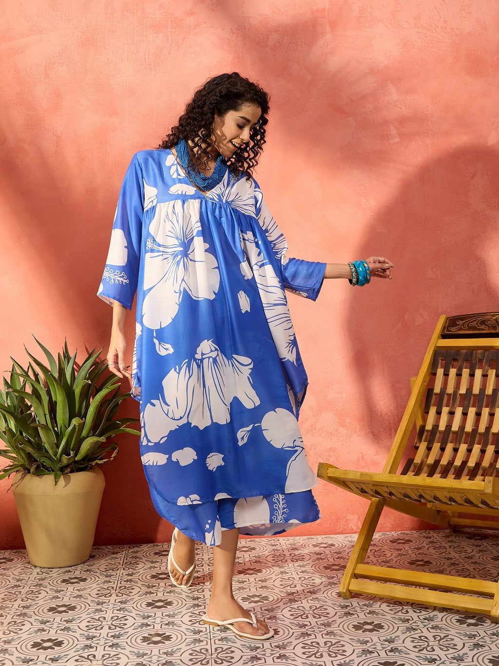 InWeave Azure Blue Hibiscus Kurta Set | Grocsy
