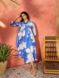 InWeave Azure Blue Hibiscus Kurta Set | Grocsy