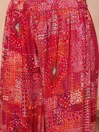 InWeave Orange Red Unique Foil Sweetheart Neck Sharara Set | Grocsy