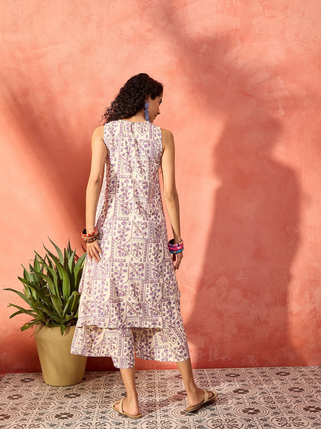 InWeave Mauve Ethnic Window Floral Short Palazzo Kurta Set | Grocsy