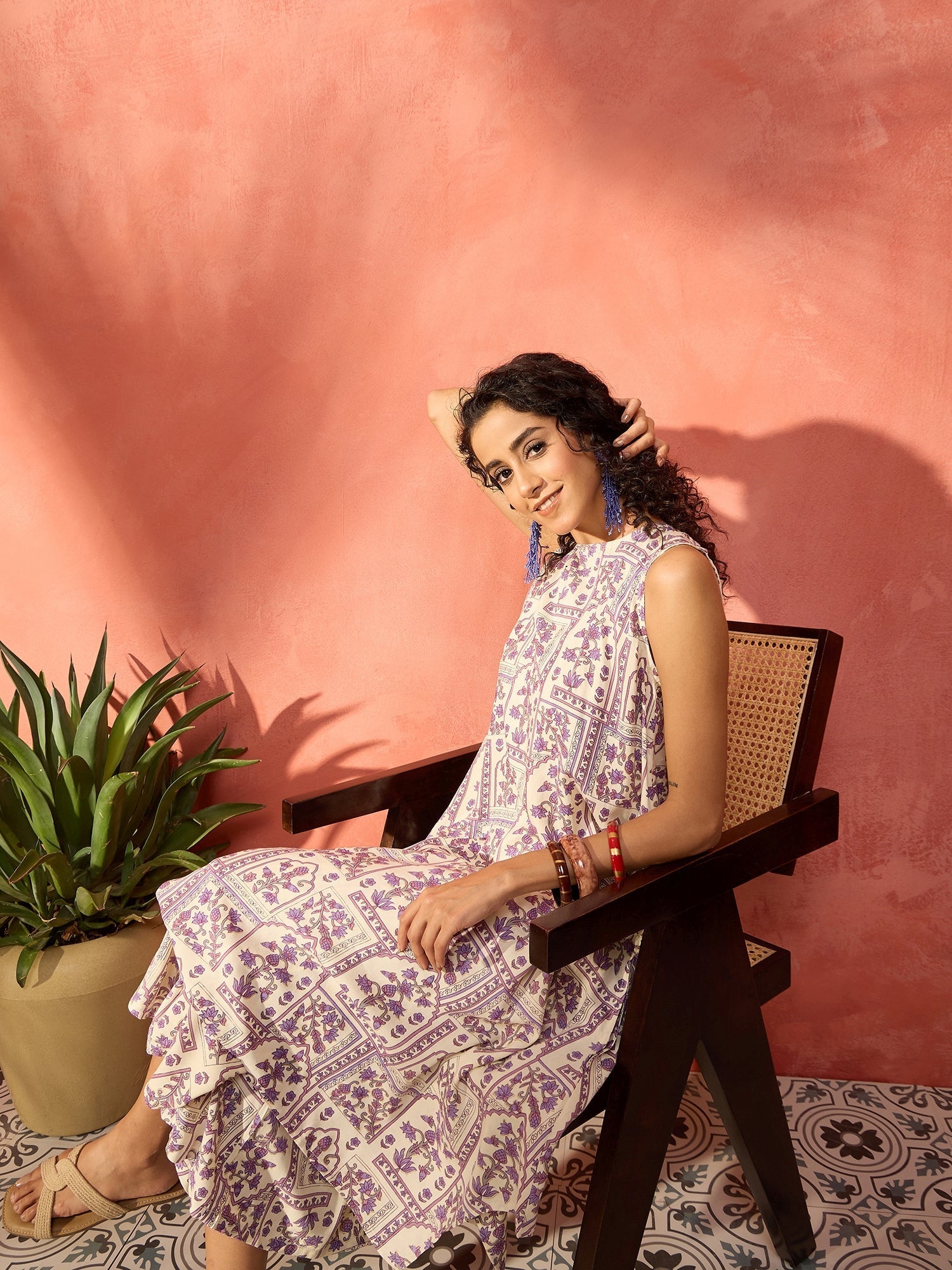 InWeave Mauve Ethnic Window Floral Short Palazzo Kurta Set | Grocsy