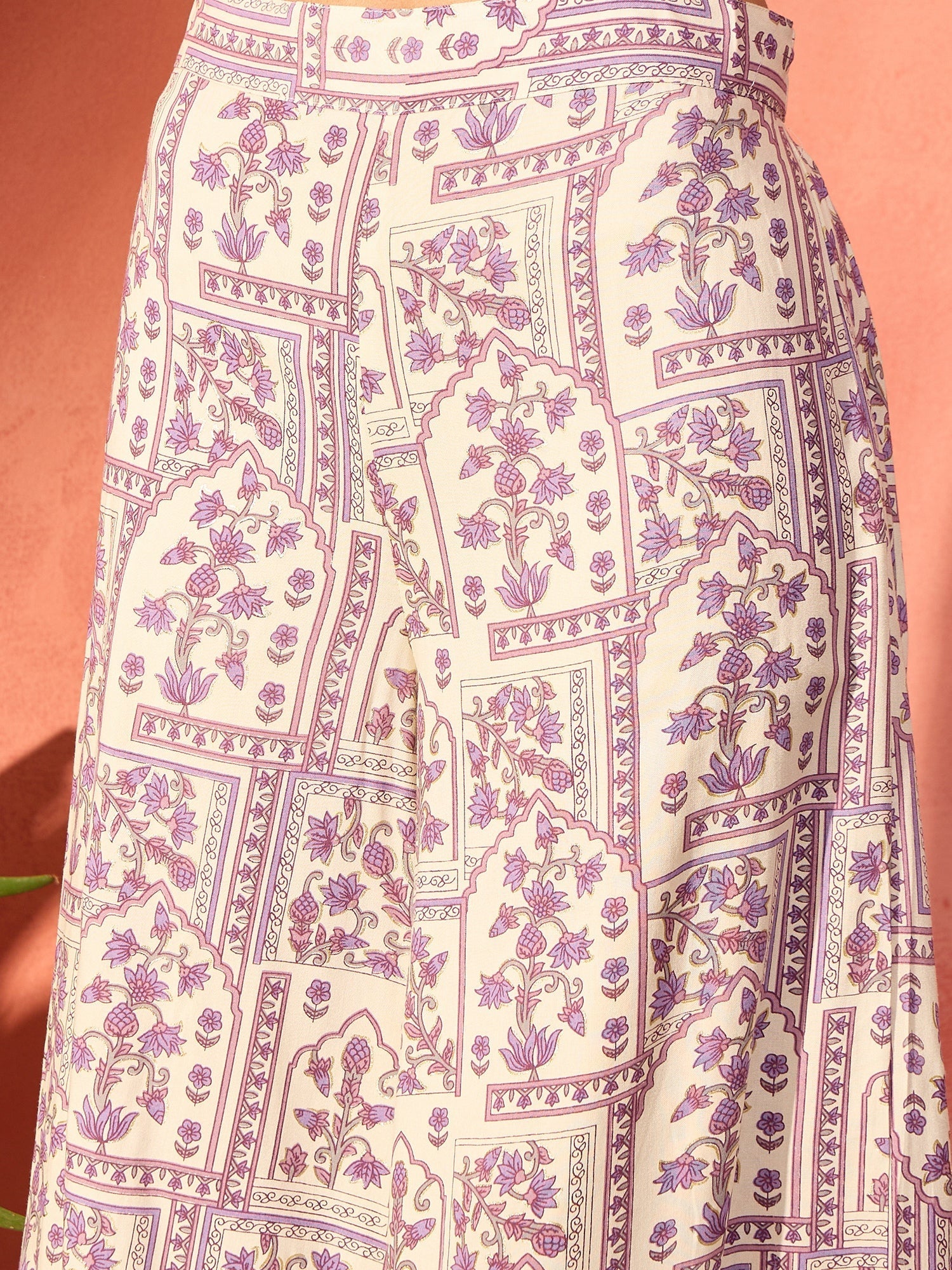 InWeave Mauve Ethnic Window Floral Short Palazzo Kurta Set | Grocsy