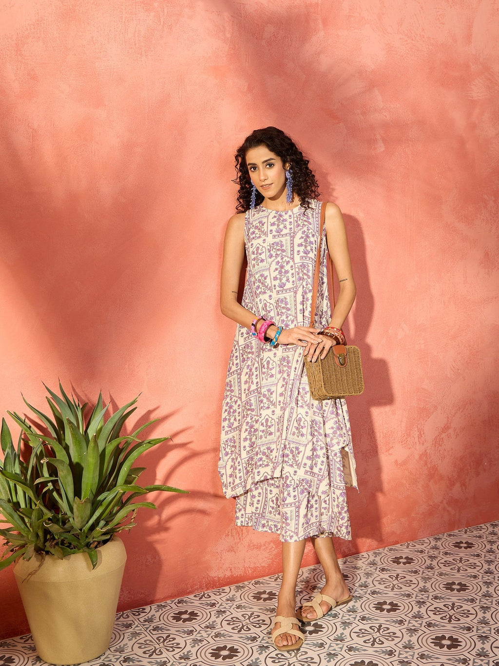 InWeave Mauve Ethnic Window Floral Short Palazzo Kurta Set | Grocsy