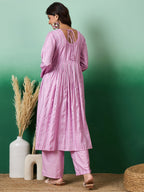 InWeave Lavender Lurex Sweetheart Neck Short Kurta Pant Set | Grocsy