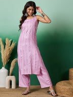 InWeave Lavender Lurex Thick Strappy Straight Kurta Pant Set | Grocsy
