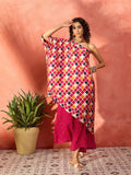InWeave Fuchsia Multi Check Foil One Shoulder Leh Palazzo Set | Grocsy