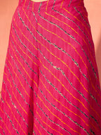 InWeave Fuchsia Multi Check Foil One Shoulder Leh Palazzo Set | Grocsy