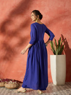 InWeave Ink Blue Long Anarkali Kurta Pant Set | Grocsy