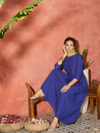 InWeave Ink Blue Long Anarkali Kurta Pant Set | Grocsy
