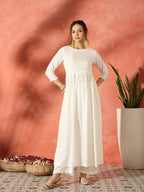 InWeave White Long Anarkali Kurta Pant Set | Grocsy