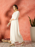 InWeave White Long Anarkali Kurta Pant Set | Grocsy