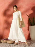 InWeave White Long Anarkali Kurta Pant Set | Grocsy