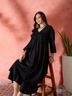 InWeave Black V-Neck Flared Kurta Short Palazzo Set | Grocsy