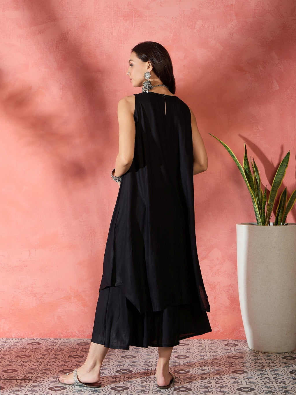 InWeave Black Kurta Short Palazzo Set | Grocsy