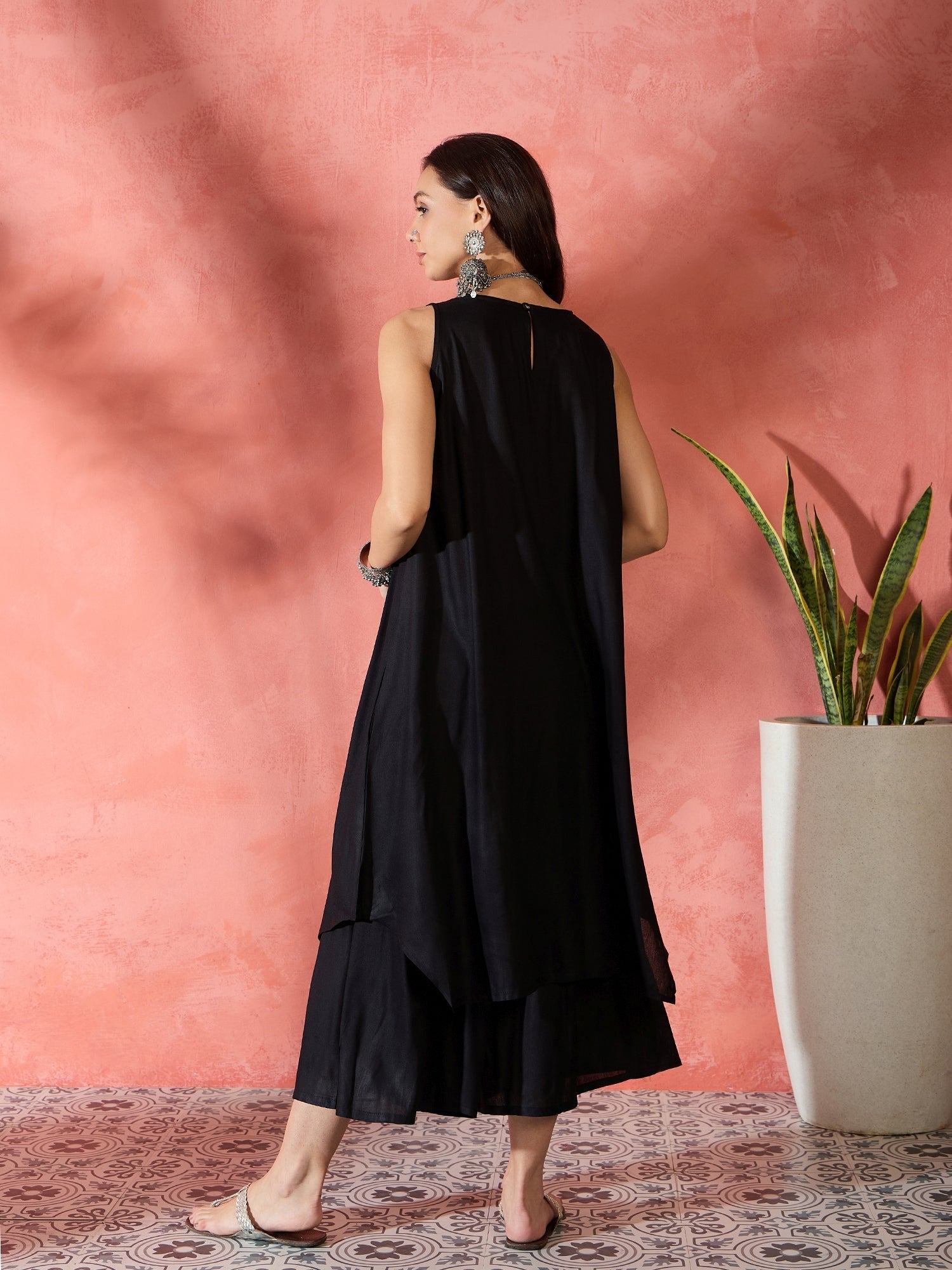 InWeave Black Kurta Short Palazzo Set | Grocsy