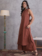 InWeave Maroon Orange Striped Kurta Set | Grocsy