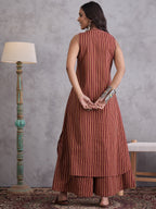 InWeave Maroon Orange Striped Kurta Set | Grocsy