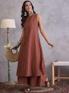 InWeave Maroon Orange Striped Kurta Set | Grocsy
