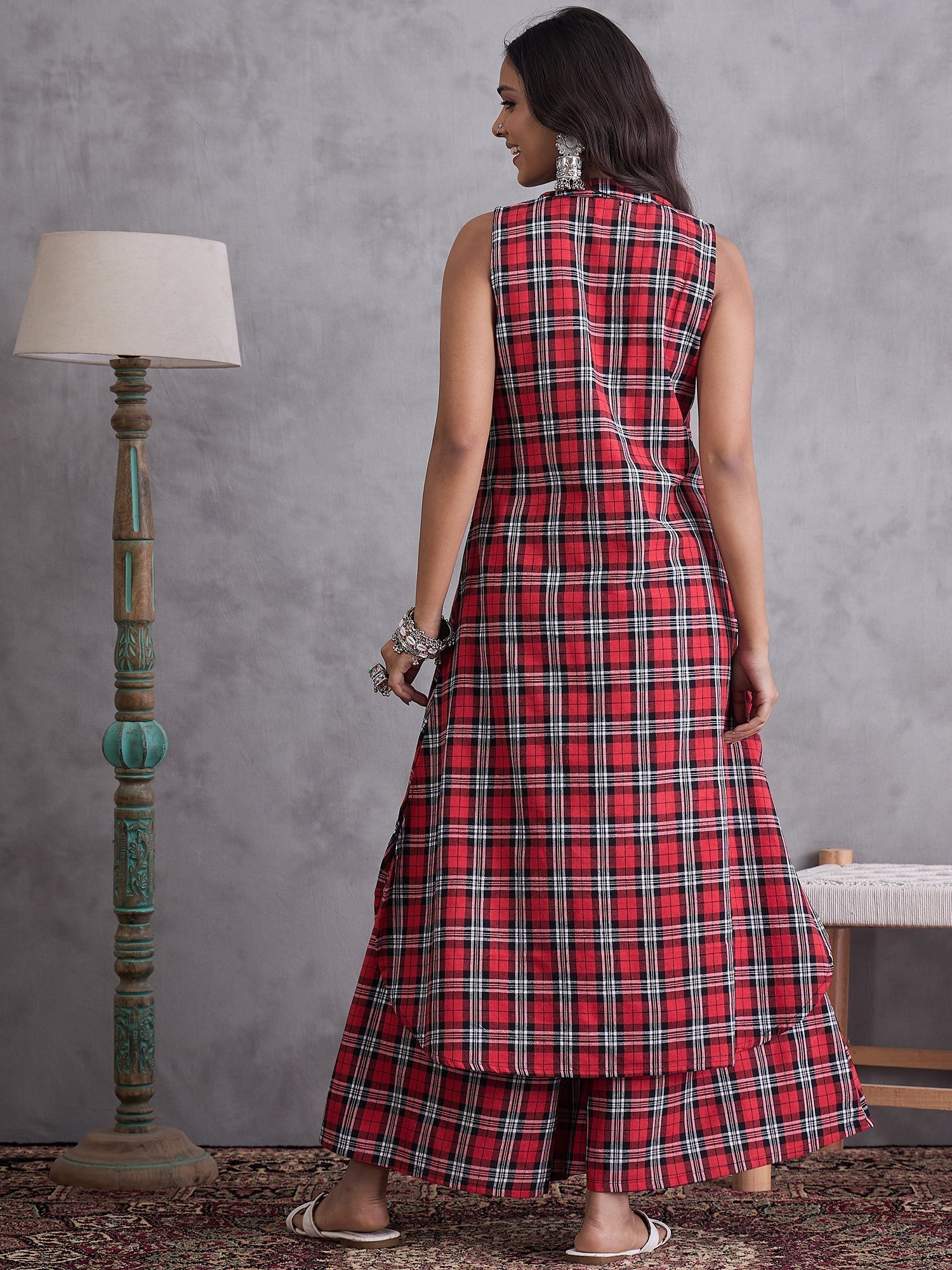 InWeave Red Black Check Kurta Set | Grocsy