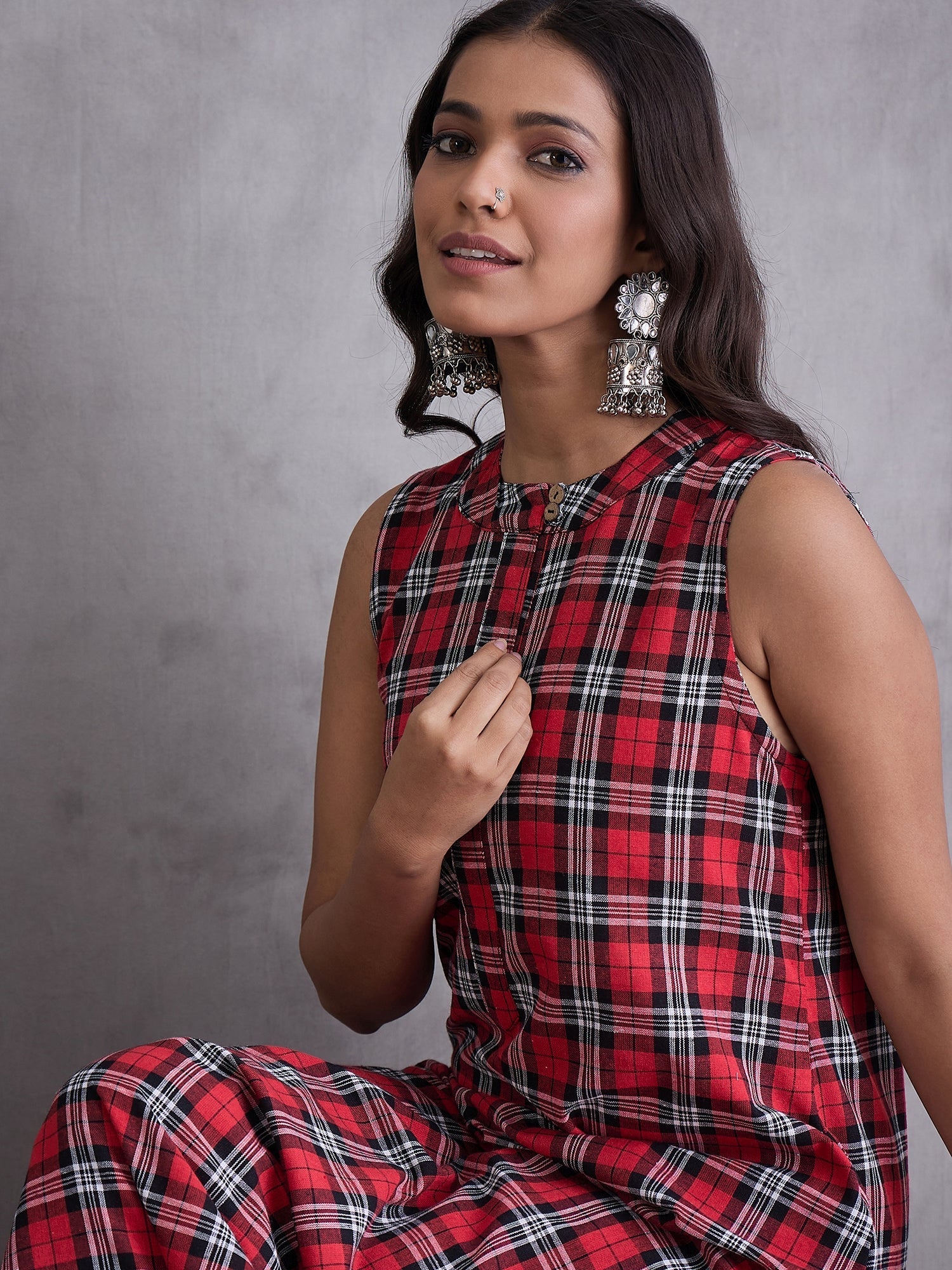 InWeave Red Black Check Kurta Set | Grocsy