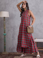 InWeave Red Black Check Kurta Set | Grocsy