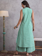 InWeave Green Small Check Kurta Set | Grocsy