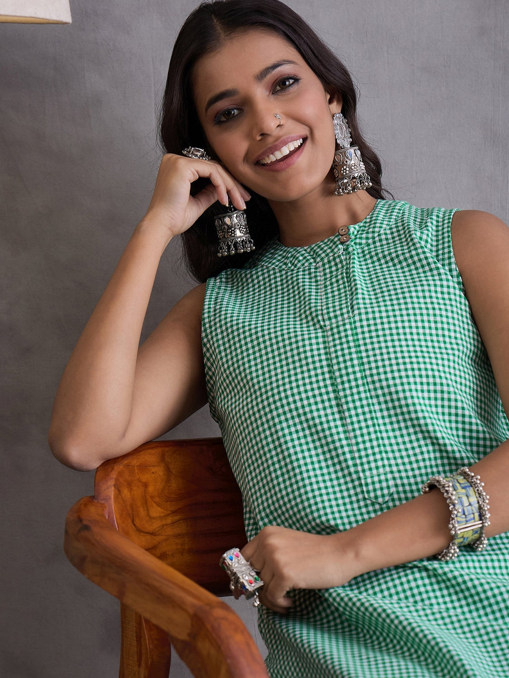 InWeave Green Small Check Kurta Set | Grocsy